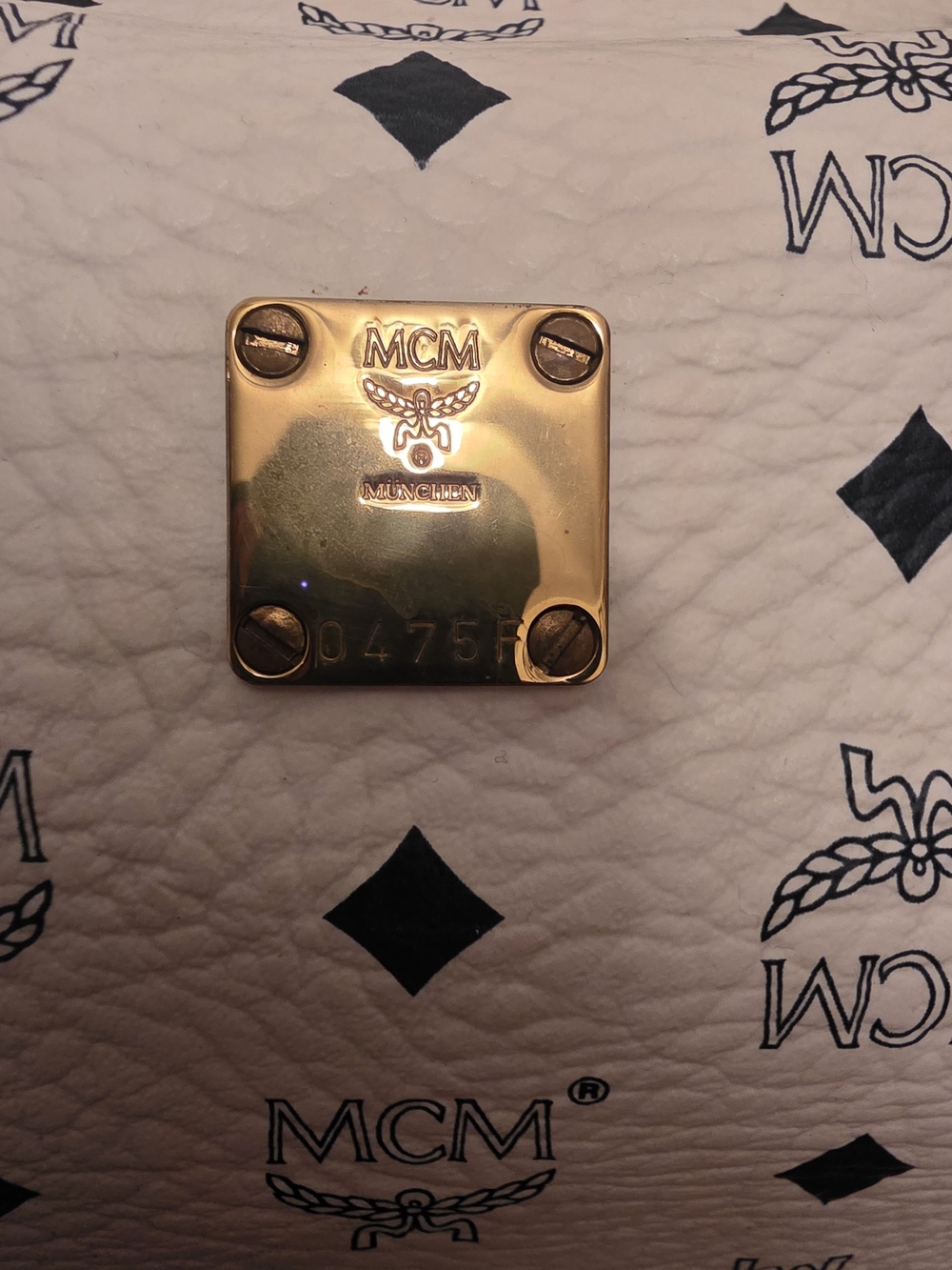 MCM White & Blue Visetos Boston Bag with Gold Hardware - Picture 10 of 16